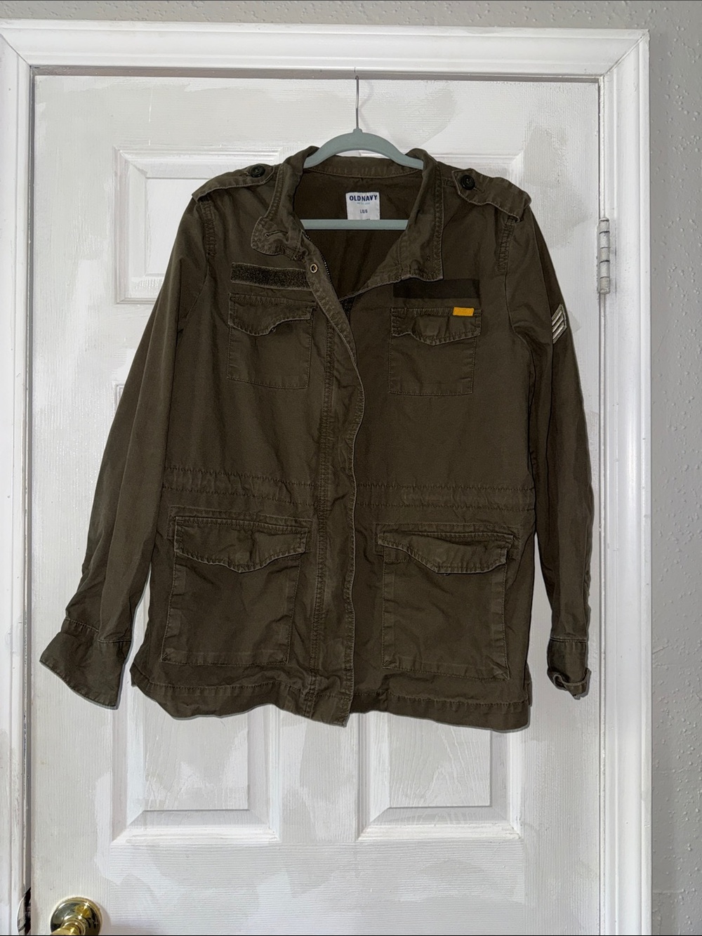 Old Navy Olive Green Jacket with Light Blue Trim